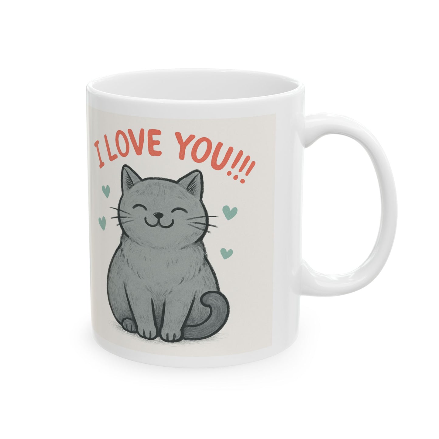 Cute Cat I Love You Mug | Adorable Ceramic Coffee Cup | Gift for Cat Lovers | Birthday, Valentine’s Day, Appreciation Gift