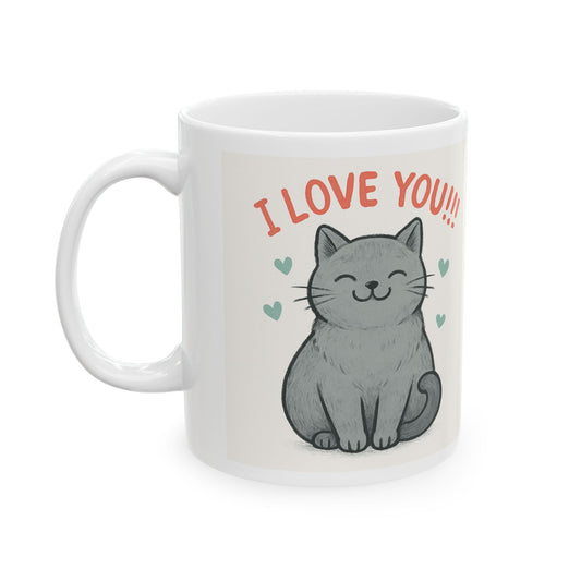 Cute Cat I Love You Mug | Adorable Ceramic Coffee Cup | Gift for Cat Lovers | Birthday, Valentine’s Day, Appreciation Gift